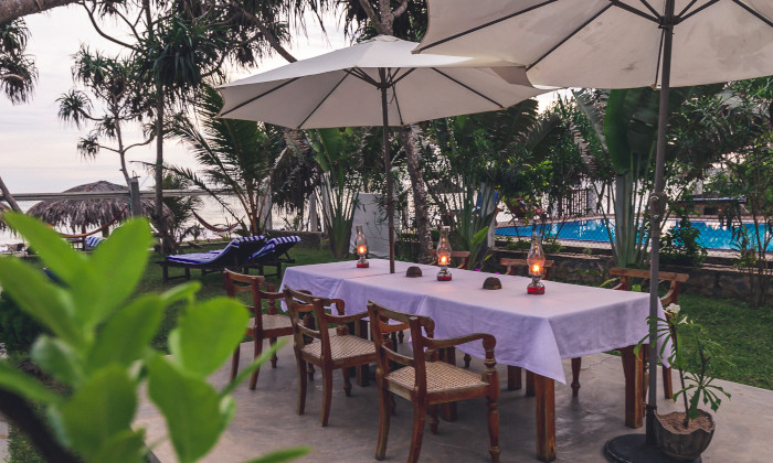 dinning tables arranged in our garden