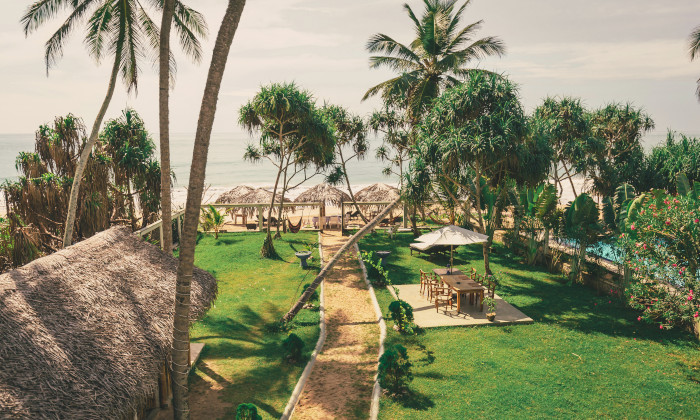 aerial garden view of hotel and beach